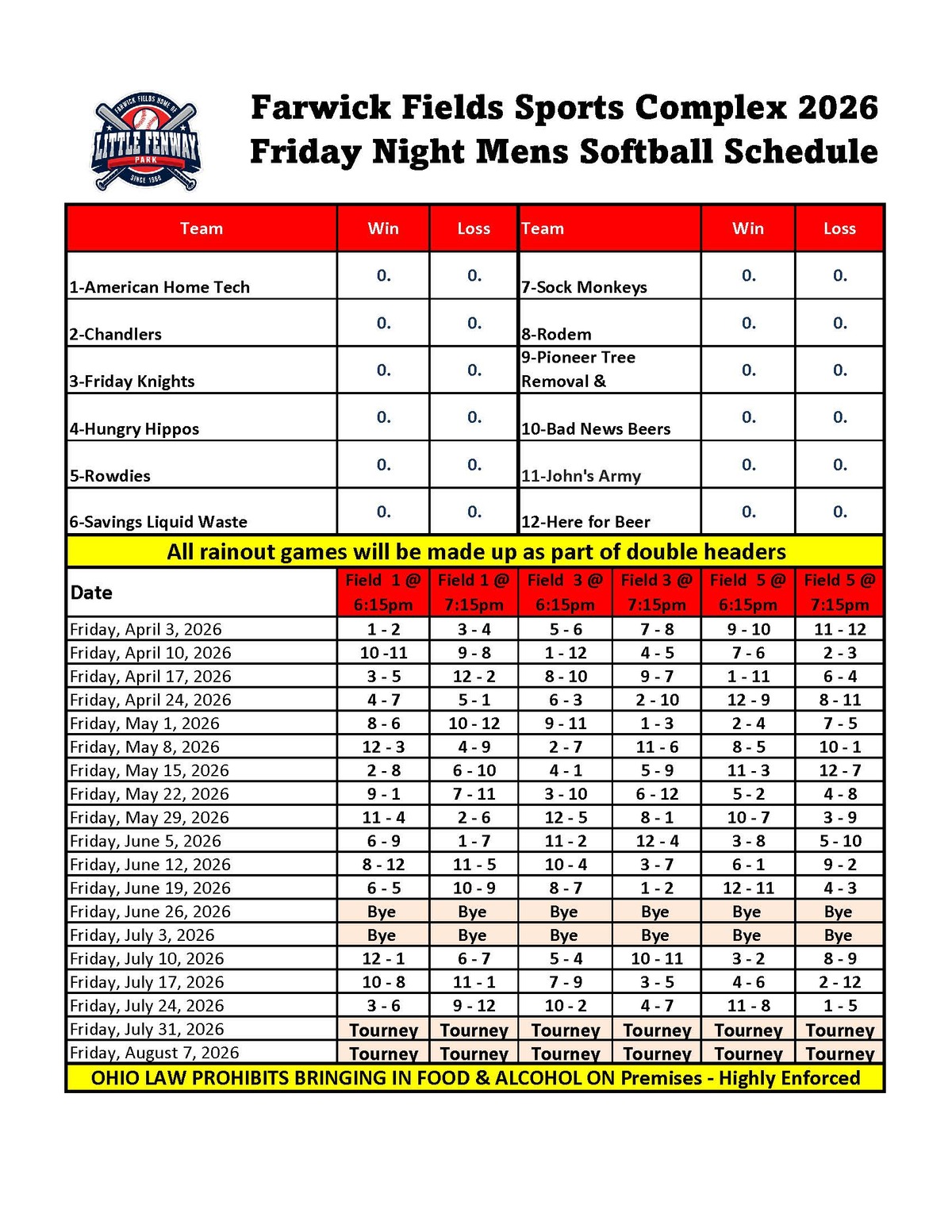 Adult Softball Schedule